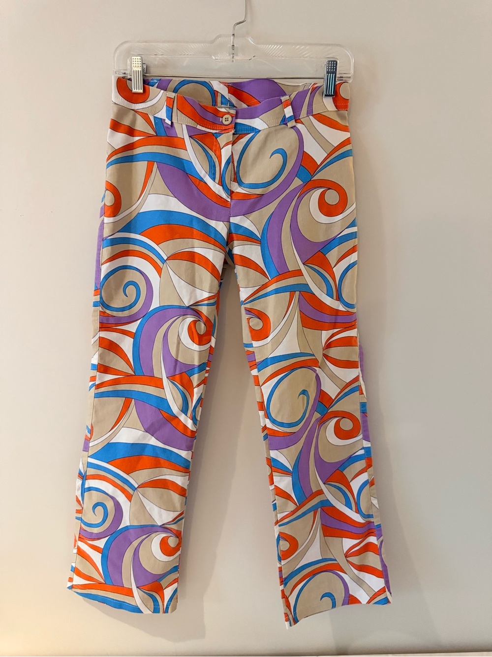 Vintage LilyK Psychedelic Swirl Print Straight Leg Pants - Orange, Purple, Blue